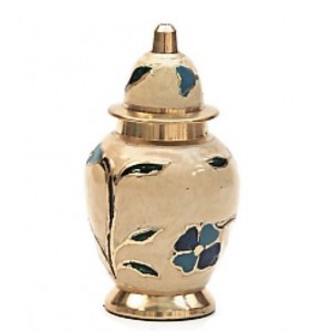 Brass Keepsake Small Urn (Cream with Pink, Blue and Green Floral Design)